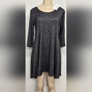 Pinc Tunic Dress L Black White Knit 1/2 Sleeve Crisscross Back Stretch New